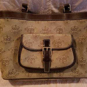 Dooney and Bourke tan and brown fabric tote
